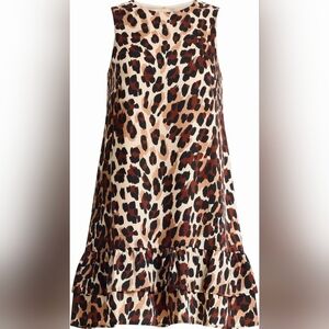 ANNE KLEIN Womens Leopard Jewel Neck Short Tiered Shift Dress 4